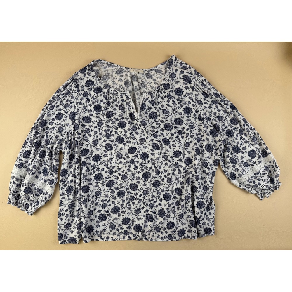 Cottagecore Floral Peasant Blouse Rayon Lace Detail 3X Angels Forever Young
